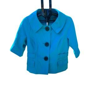 Spense Turquoise Blue Cropped Trench Jacket - Short Sleeve Blazer - Size M